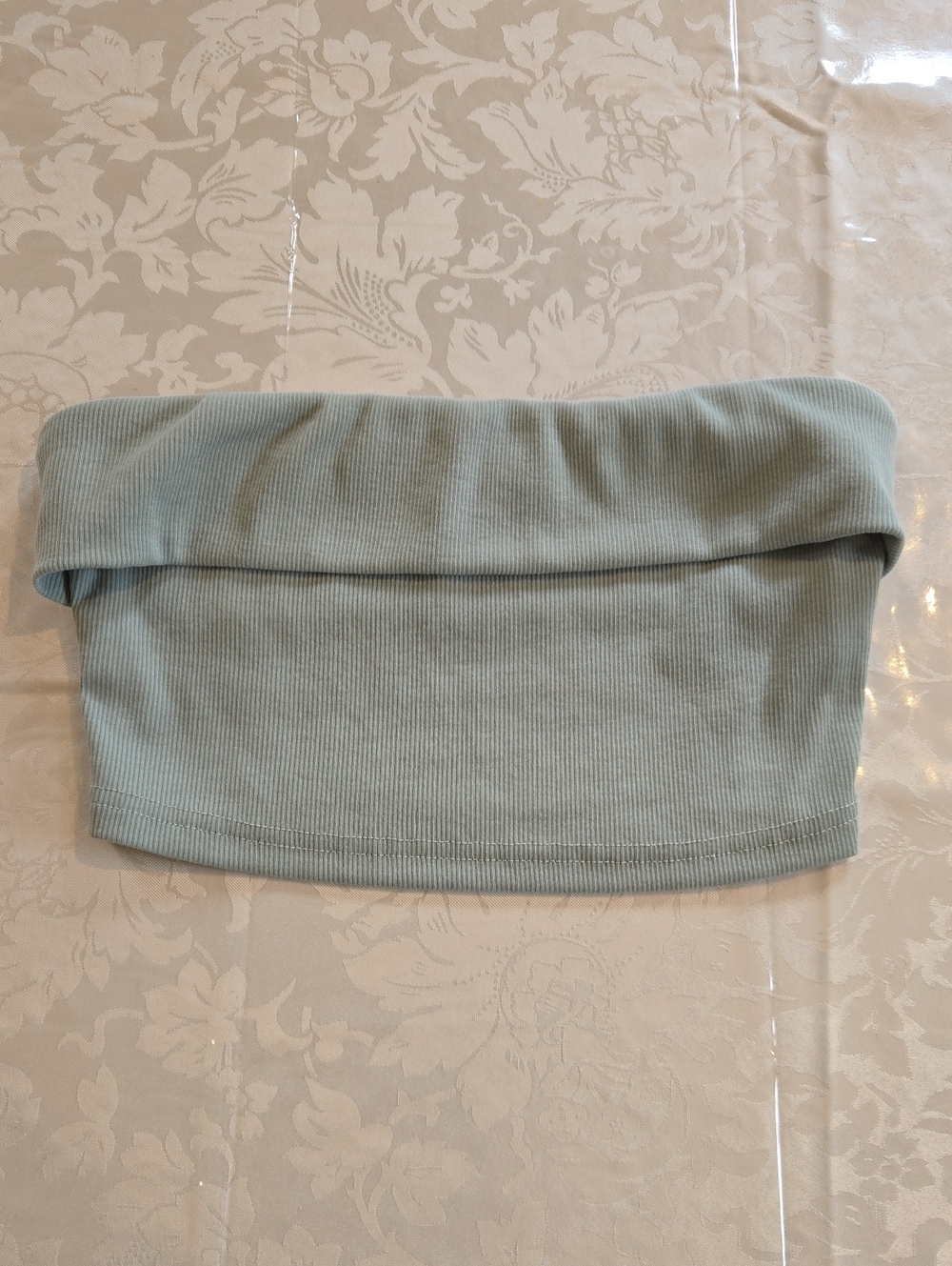 SHEIN Light Sage Green Ribbed Strapless Tube Top Cropped Shirt Size XS